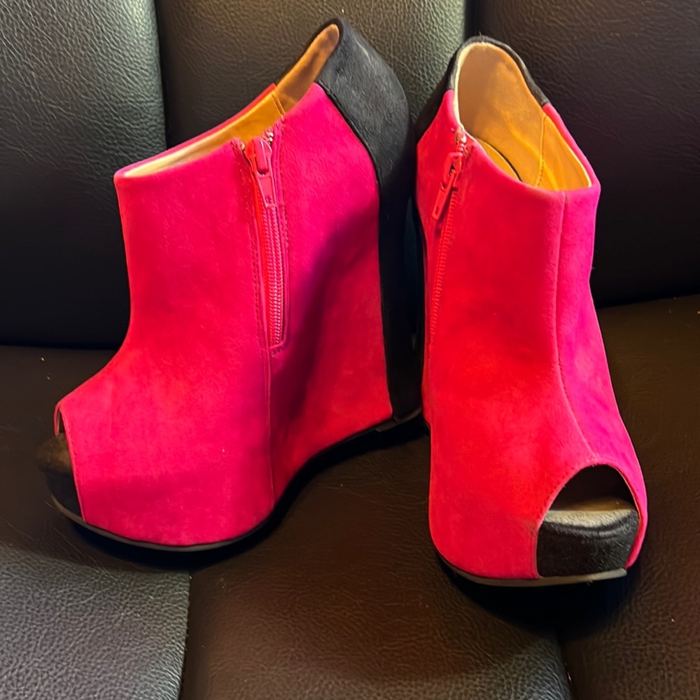 Hot Pink Platform Peep Toe Booties